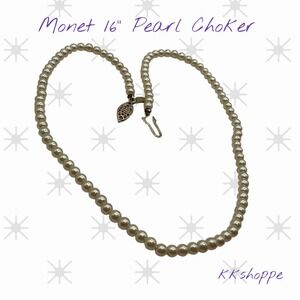 Monet 16 Inch Faux Pearl Choker Necklace Gold Tone Leaf Clasp